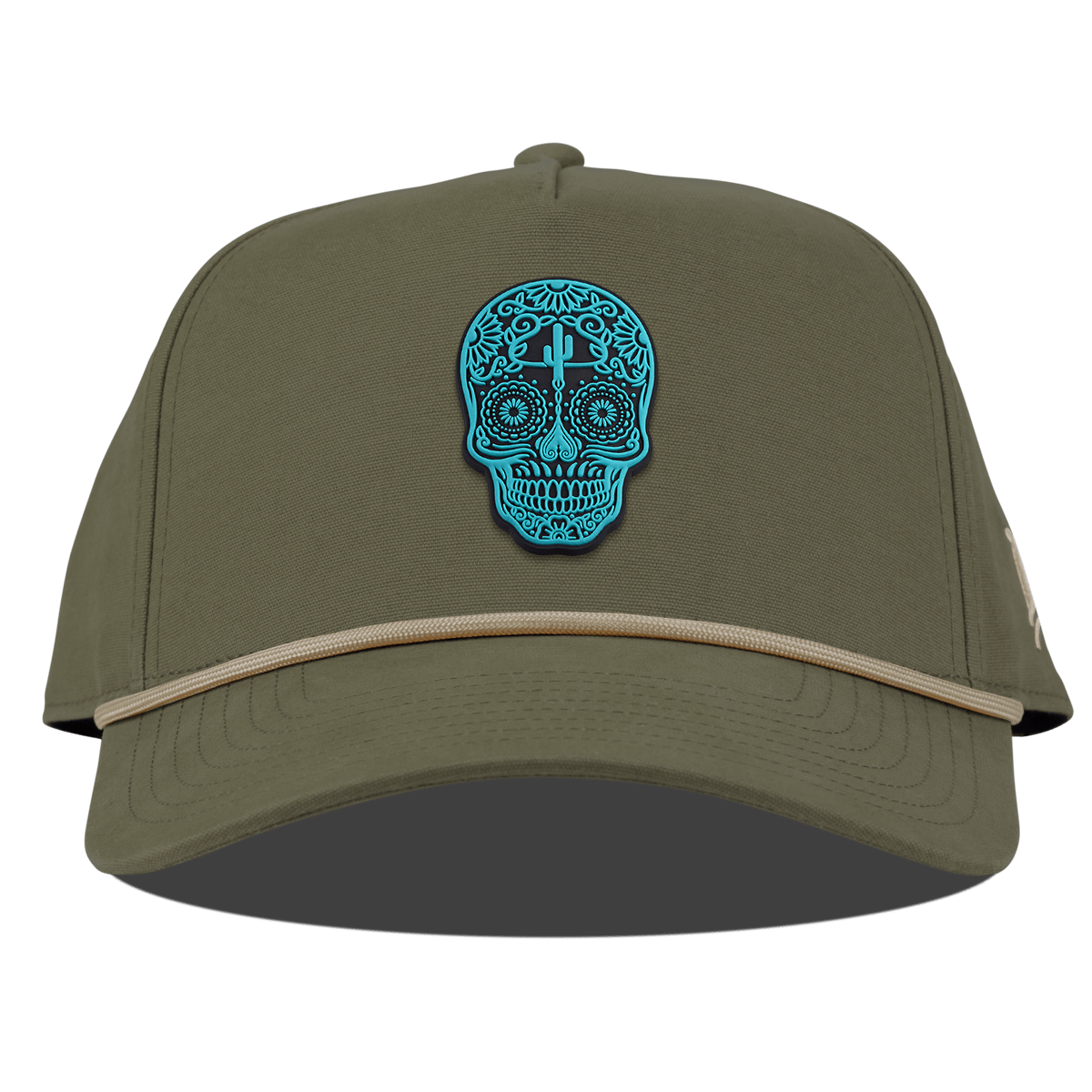 Turquoise Skull PVC Curved Canvas 5 Panel Rope Vintage Loden