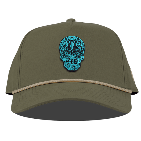 Turquoise Skull PVC Curved Canvas 5 Panel Rope Vintage Loden