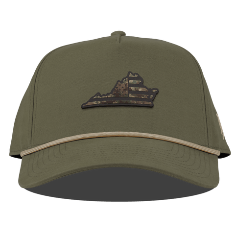 Virginia Timber Camo Patriot Curved Canvas 5 Panel Rope Vintage Loden