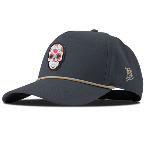 Flower Skull PVC Curved Canvas 5 Panel Rope Vintage Navy