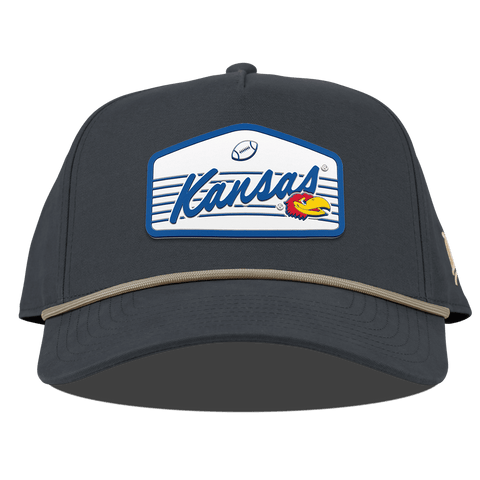 University of Kansas "Jayhawks Football" Curved Canvas 5 Panel Rope Vintage Navy