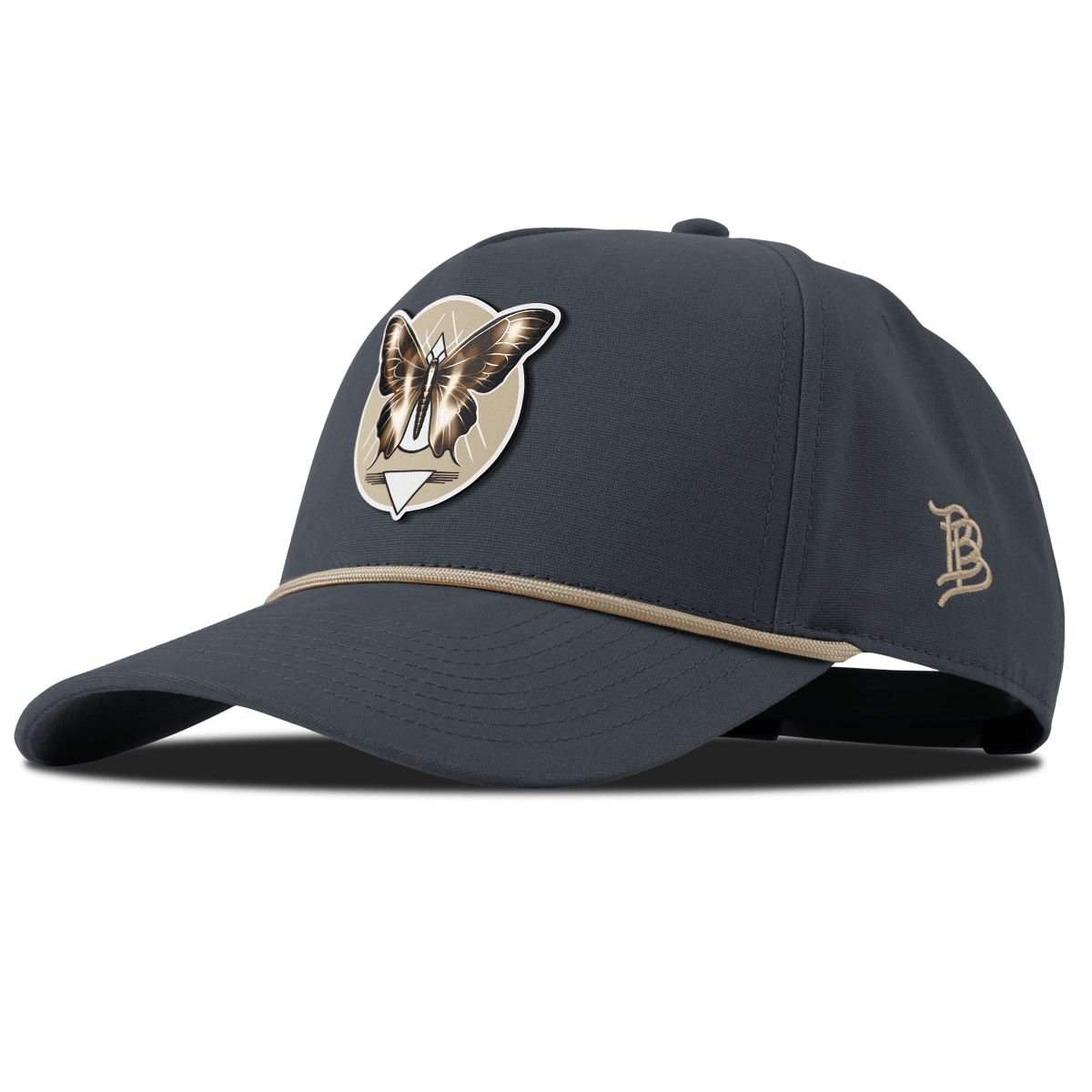 Moth Motif Curved Canvas 5 Panel Rope Vintage Navy