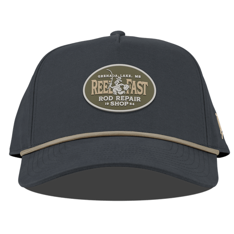 Reel Fast Rod Repair Curved Canvas 5 Panel Rope Vintage Navy