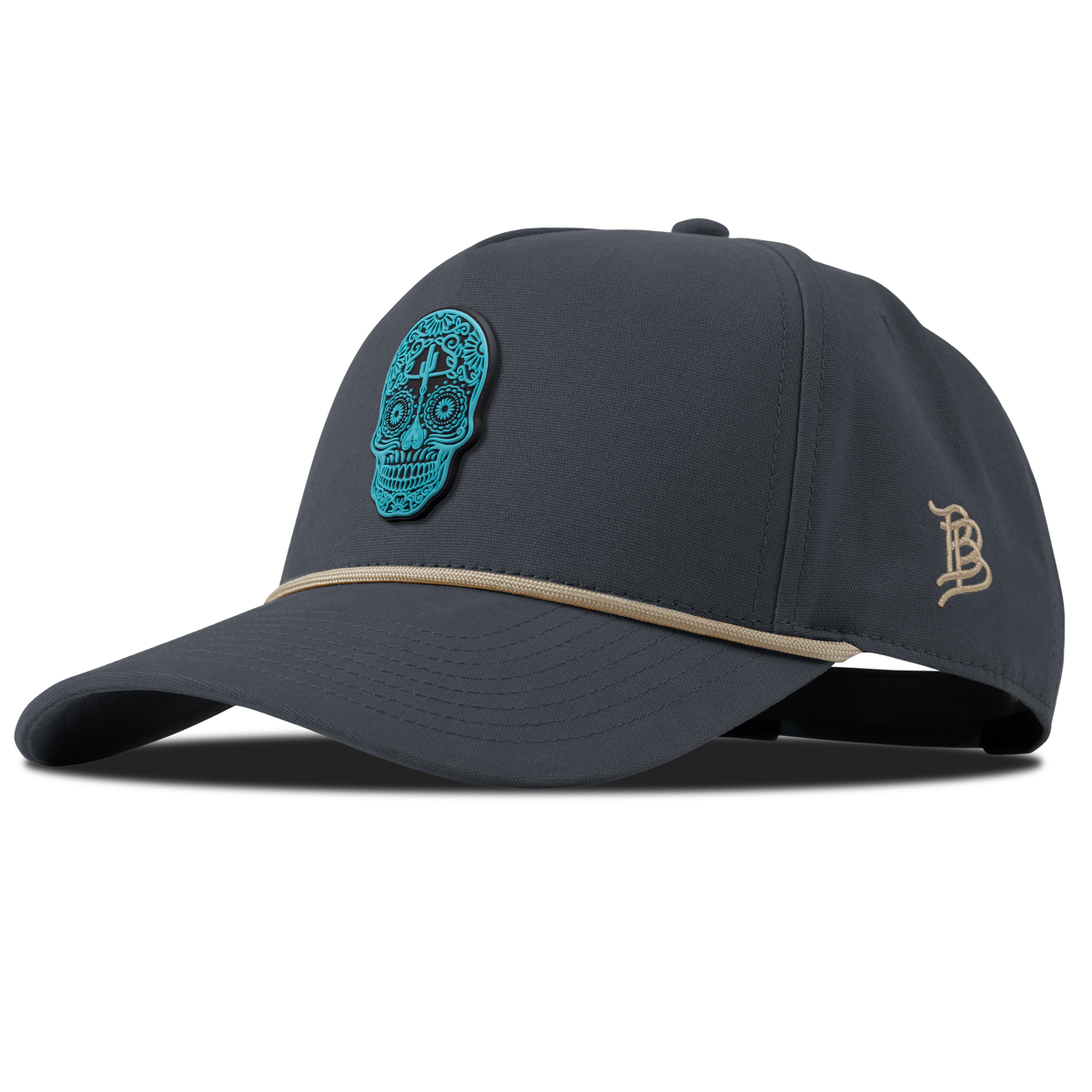 Turquoise Skull PVC Curved Canvas 5 Panel Rope Vintage Navy