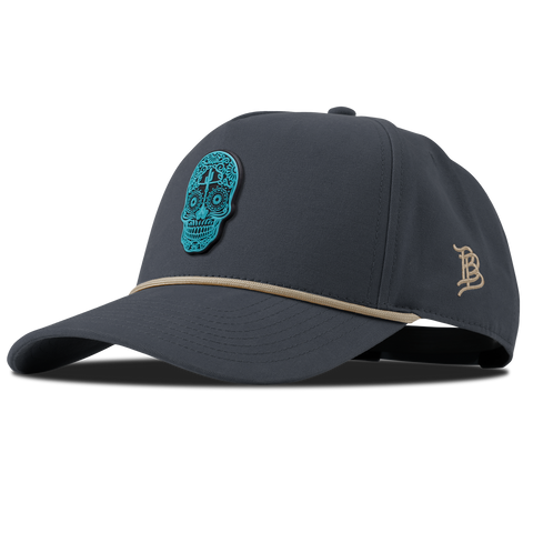 Turquoise Skull PVC Curved Canvas 5 Panel Rope Vintage Navy