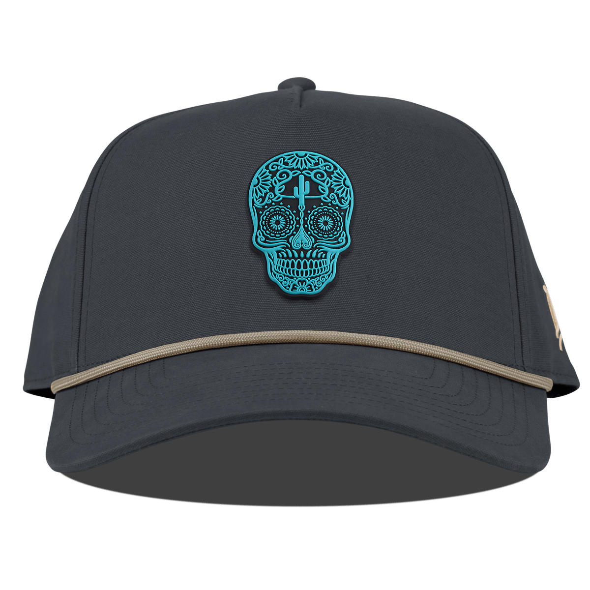 Turquoise Skull PVC Curved Canvas 5 Panel Rope Vintage Navy