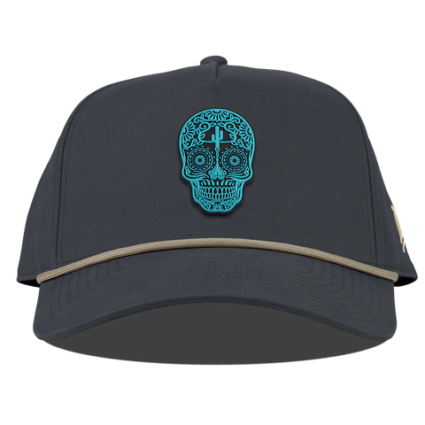 Turquoise Skull PVC Curved Canvas 5 Panel Rope Vintage Navy