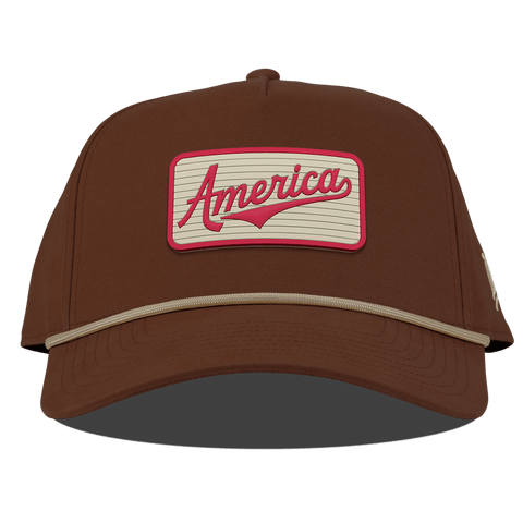 America Badge Curved Canvas 5 Panel Rope Vintage Rust