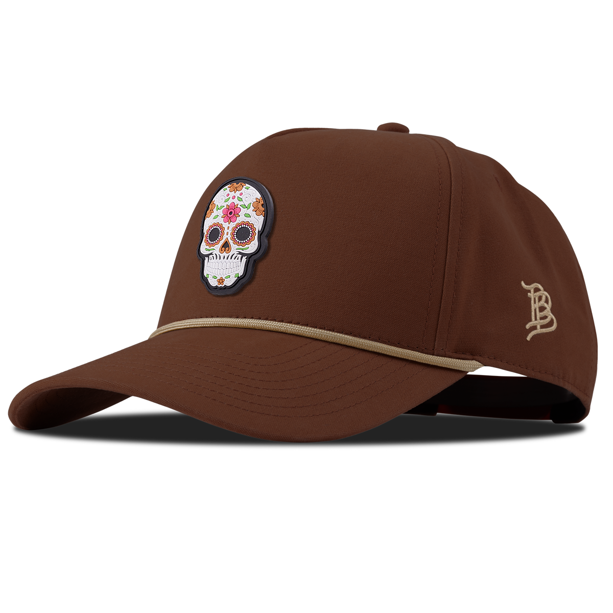 Flower Skull PVC Curved Canvas 5 Panel Rope Vintage Rust