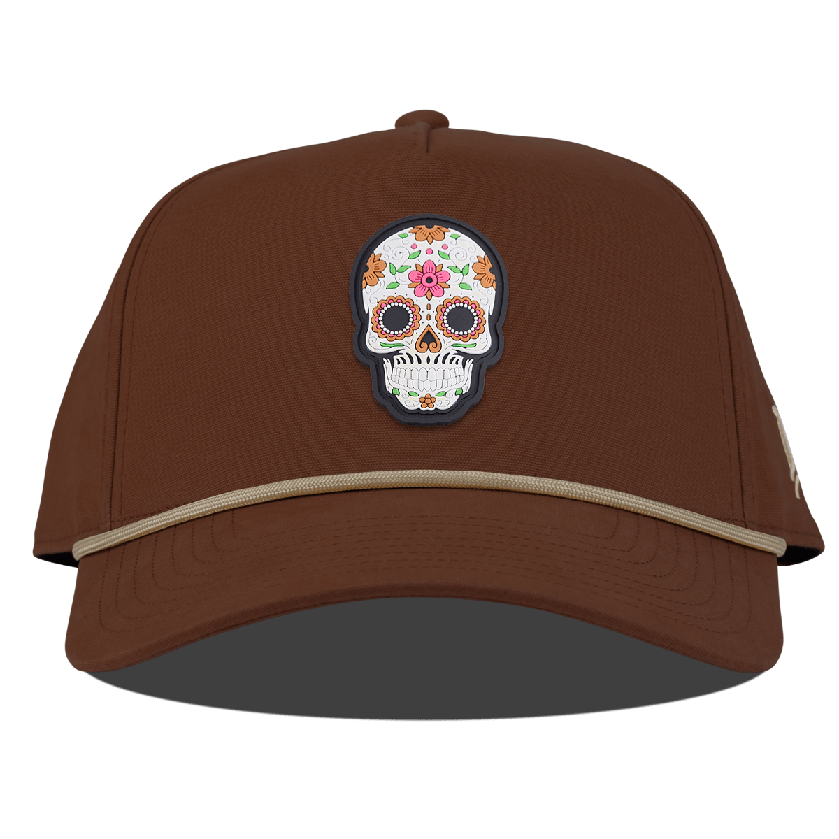 Flower Skull PVC Curved Canvas 5 Panel Rope Vintage Rust