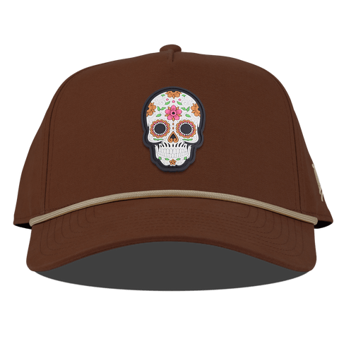 Flower Skull PVC Curved Canvas 5 Panel Rope Vintage Rust