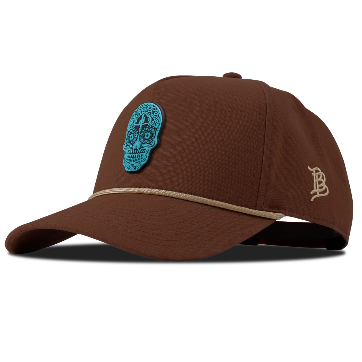 Turquoise Skull PVC Curved Canvas 5 Panel Rope Vintage Rust