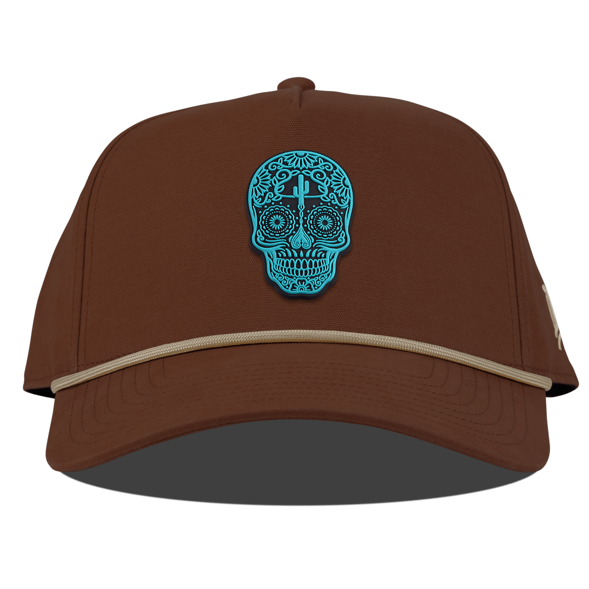 Turquoise Skull PVC Curved Canvas 5 Panel Rope Vintage Rust