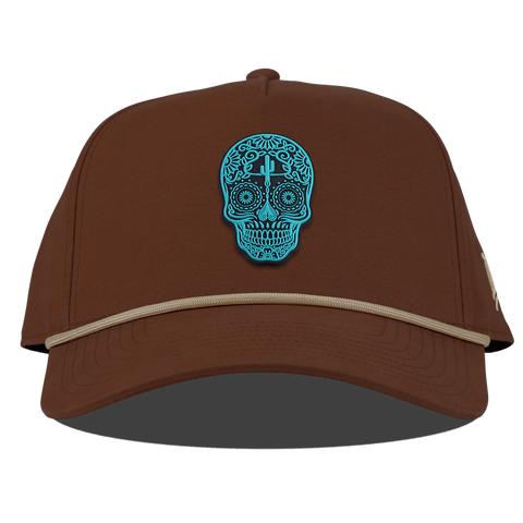 Turquoise Skull PVC Curved Canvas 5 Panel Rope Vintage Rust