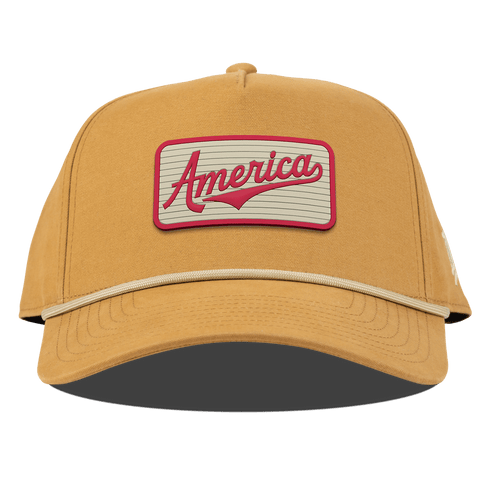 America Badge Curved Canvas 5 Panel Rope Wheat
