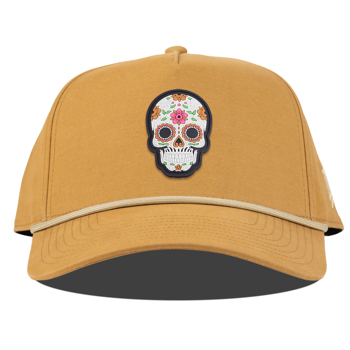 Flower Skull PVC Curved Canvas 5 Panel Rope Wheat