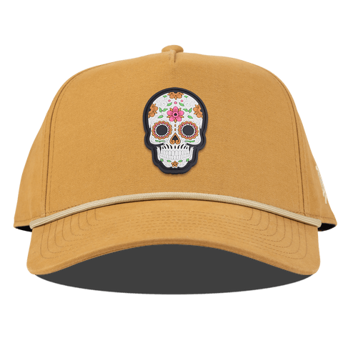 Flower Skull PVC Curved Canvas 5 Panel Rope Wheat