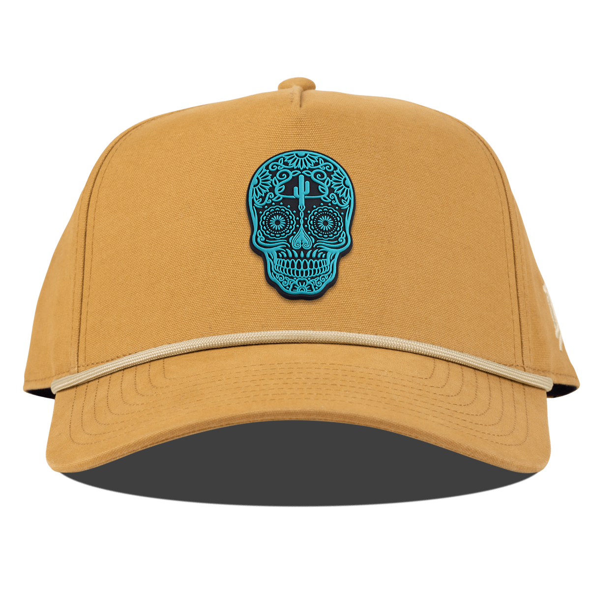 Turquoise Skull PVC Curved Canvas 5 Panel Rope Wheat