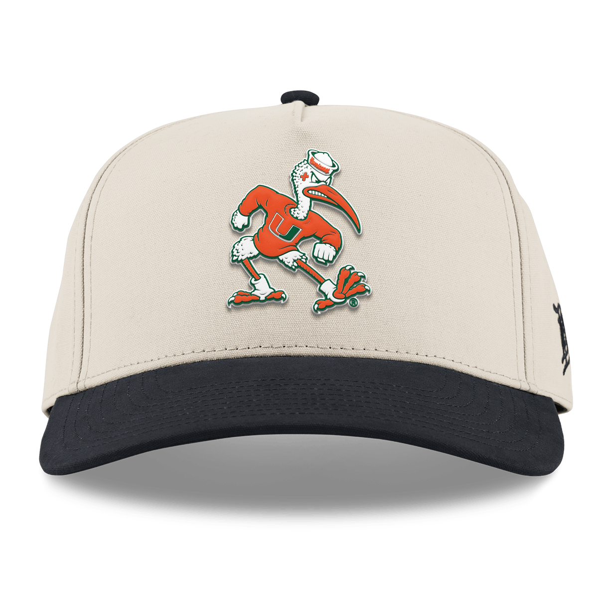 University of Miami "Sebastian the Ibis" Curved 5 Panel Canvas Beige/Vintage Black