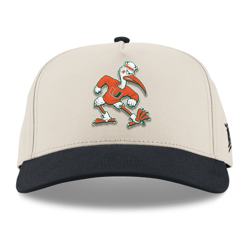 University of Miami "Sebastian the Ibis" Curved 5 Panel Canvas Beige/Vintage Black