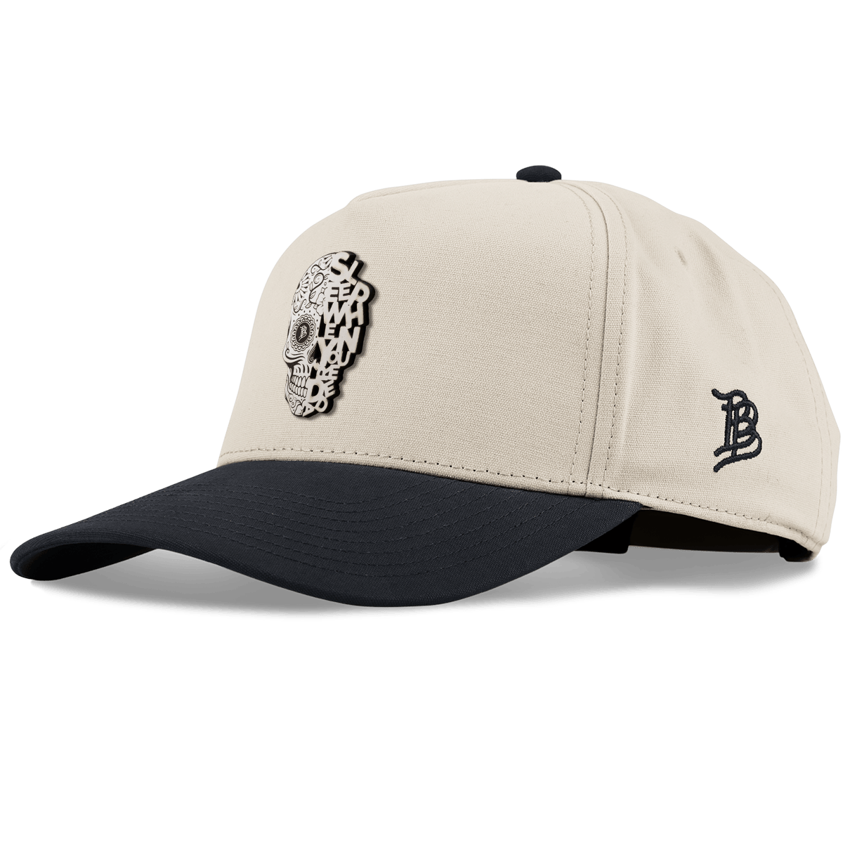 Sleep When You're Dead Skull Curved 5 Panel Canvas Beige/Vintage Black