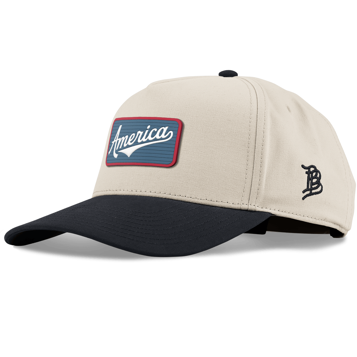 USA America Badge Curved 5 Panel Canvas Back Beige/Vintage Black