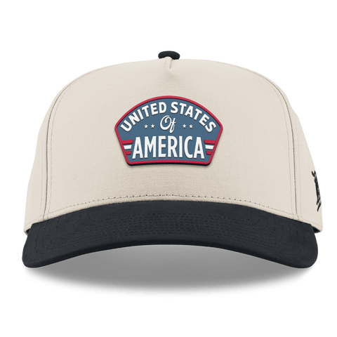 United States of America Badge Curved 5 Panel Canvas Back Beige/Vintage Black