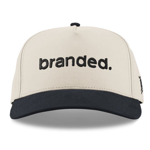 branded. Curved 5 Panel Canvas Beige/Vintage Black