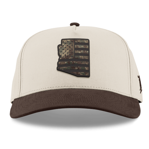 Arizona Timber Camo Patriot Curved 5 Panel Canvas Beige/Vintage Brown