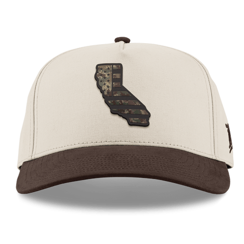 California Timber Camo Patriot Curved 5 Panel Canvas Beige/Vintage Brown Back