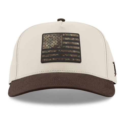 Colorado Timber Camo Patriot Curved 5 Panel Canvas Beige/Vintage Brown Back