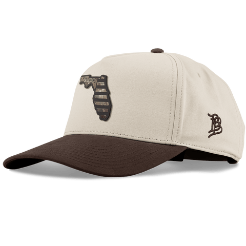 Florida Timber Camo Patriot Curved 5 Panel Canvas Beige/Vintage Brown Back