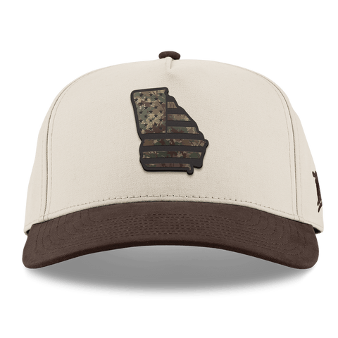 Georgia Timber Camo Patriot Curved 5 Panel Canvas Beige/Vintage Brown Back