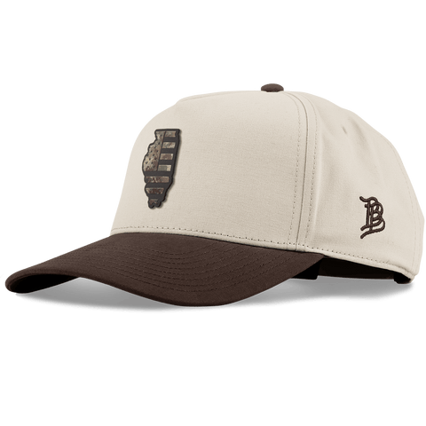 Illinois Timber Camo Patriot Curved 5 Panel Canvas Beige/Vintage Brown Back
