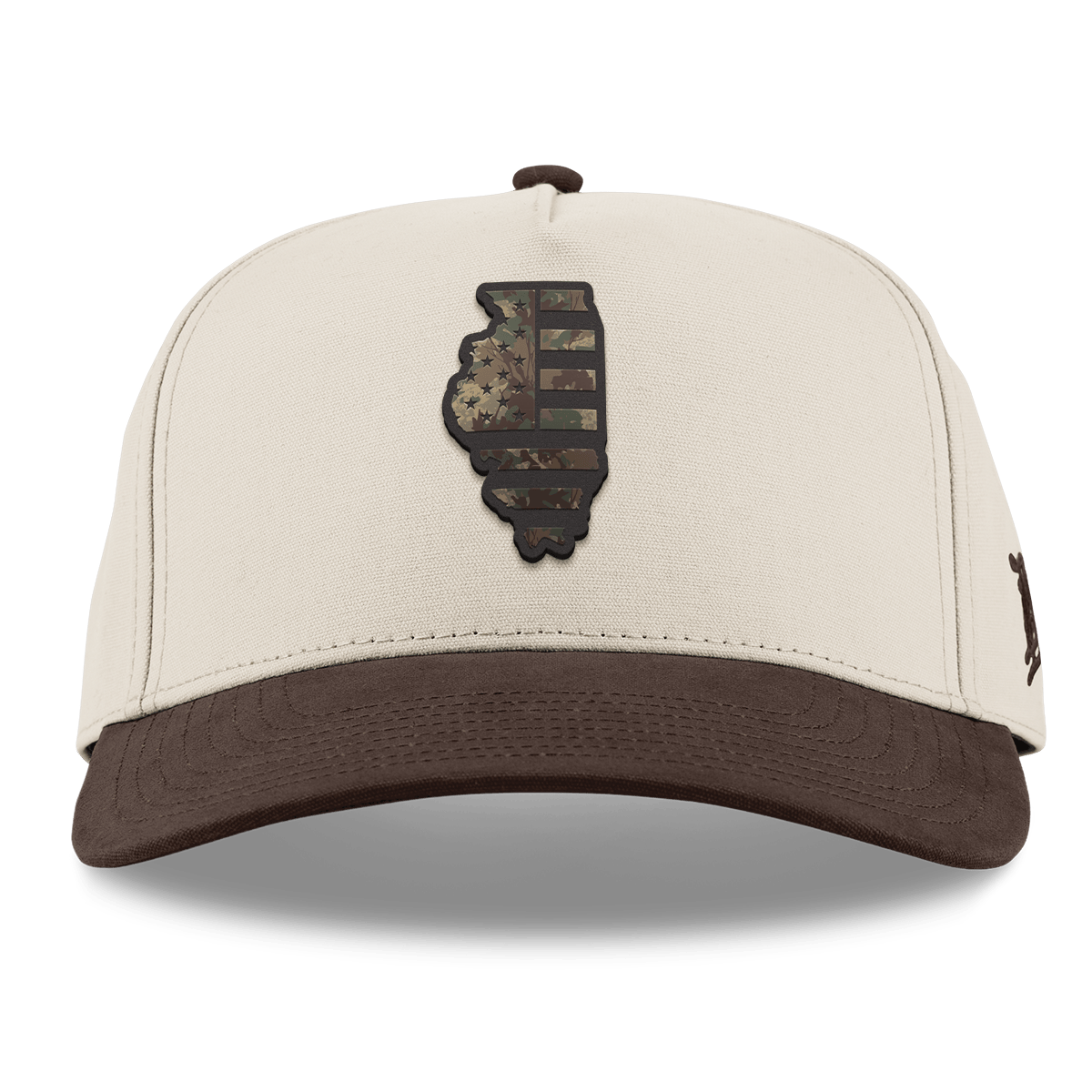 Illinois Timber Camo Patriot Curved 5 Panel Canvas Beige/Vintage Brown Back