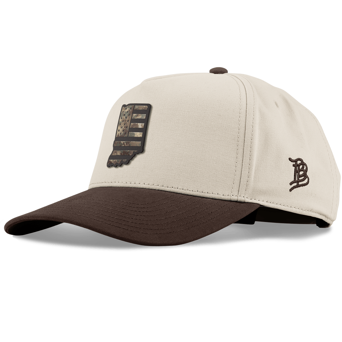 Indiana Timber Camo Patriot Curved 5 Panel Canvas Beige/Vintage Brown Back