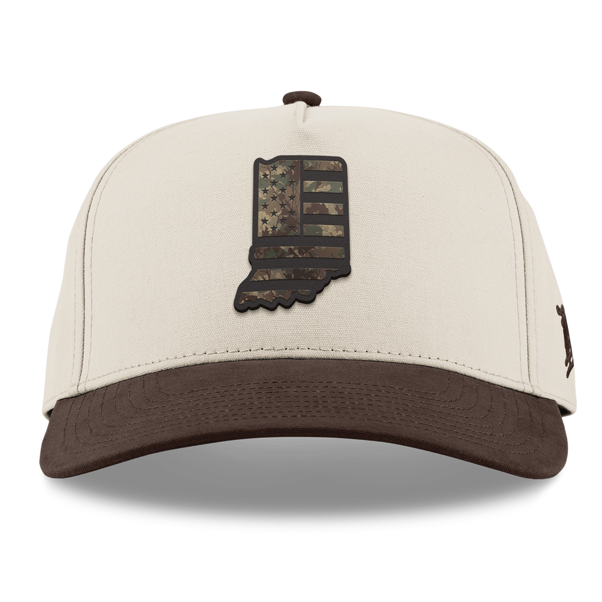 Indiana Timber Camo Patriot Curved 5 Panel Canvas Beige/Vintage Brown Back