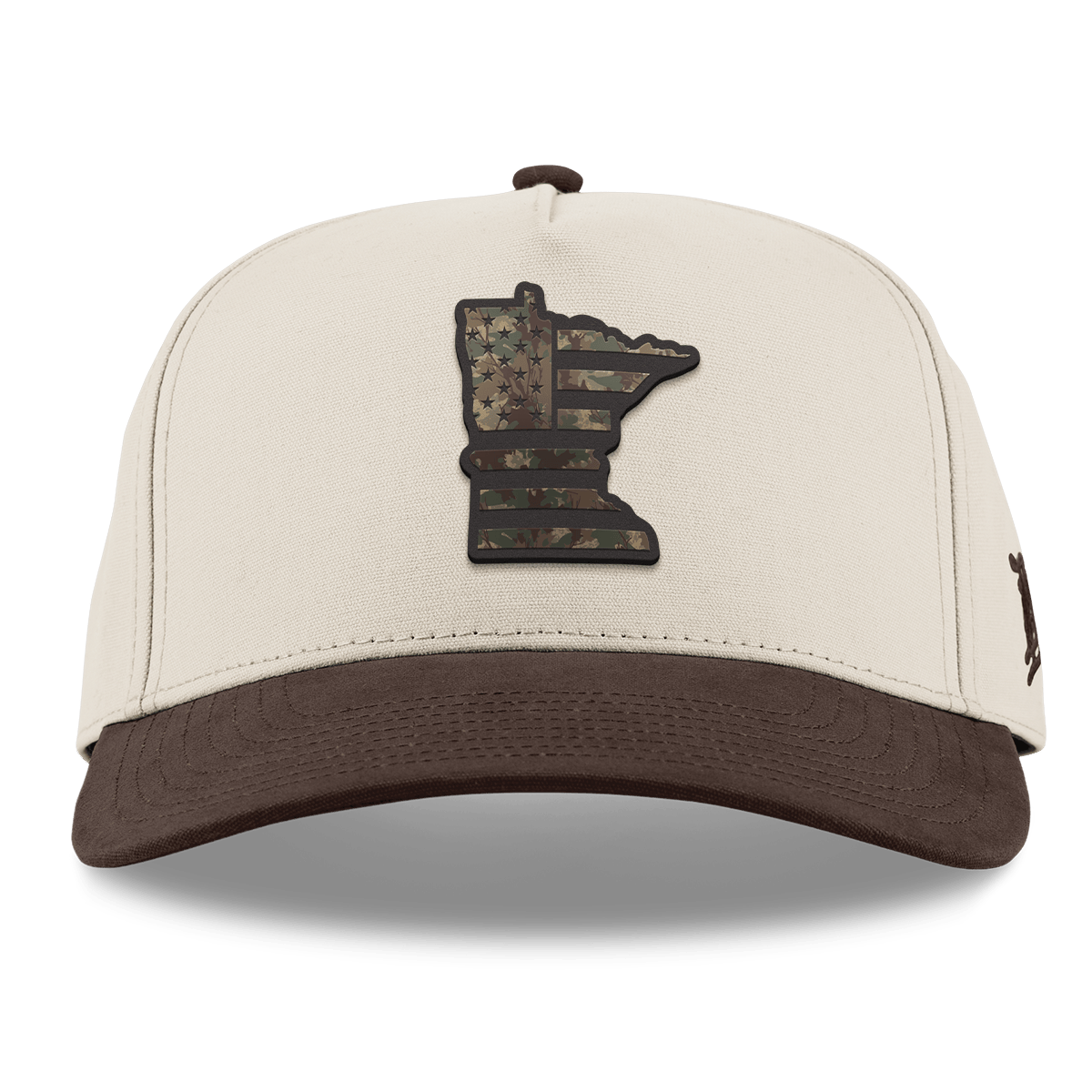 Minnesota Timber Camo Patriot Curved 5 Panel Canvas Beige/Vintage Brown Back
