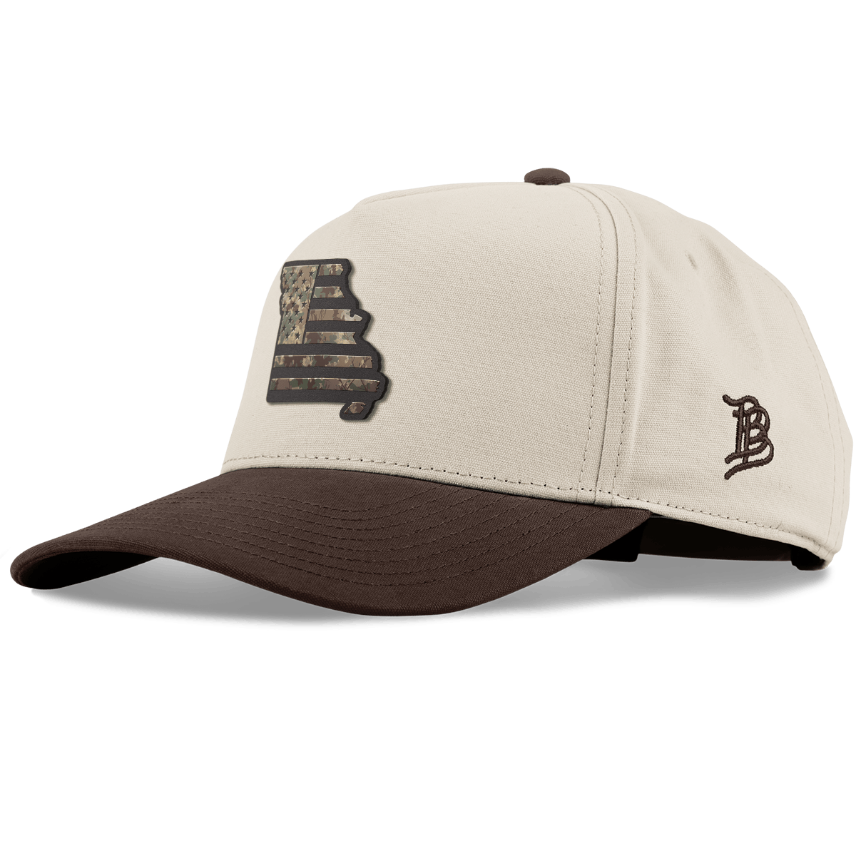 Missouri Timber Camo Patriot Curved 5 Panel Canvas Beige/Vintage Brown Back