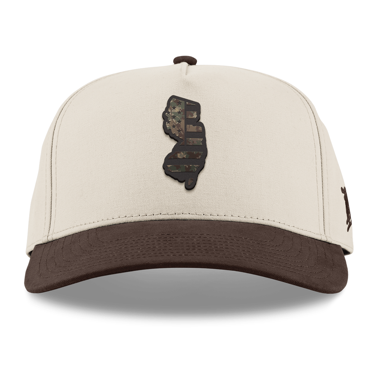 New Jersey Timber Camo Patriot Curved 5 Panel Canvas Beige/Vintage Brown Back