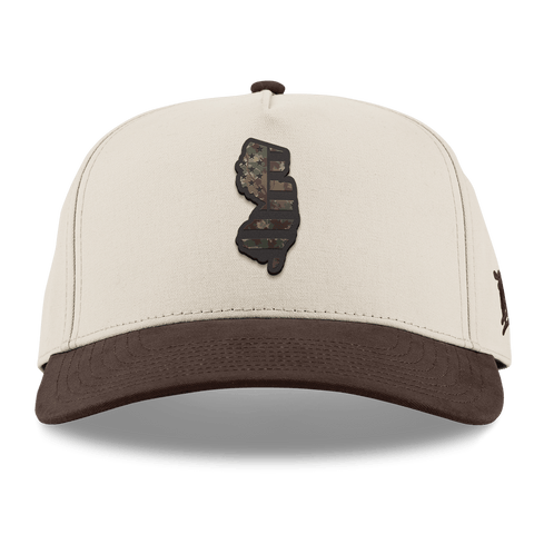 New Jersey Timber Camo Patriot Curved 5 Panel Canvas Beige/Vintage Brown Back