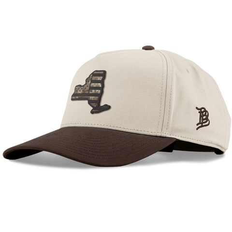 New York Timber Camo Patriot Curved 5 Panel Canvas Beige/Vintage Brown Back