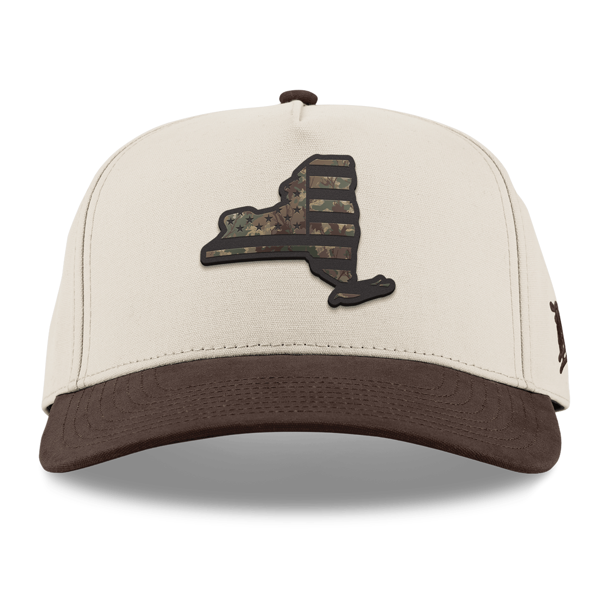 New York Timber Camo Patriot Curved 5 Panel Canvas Beige/Vintage Brown Back