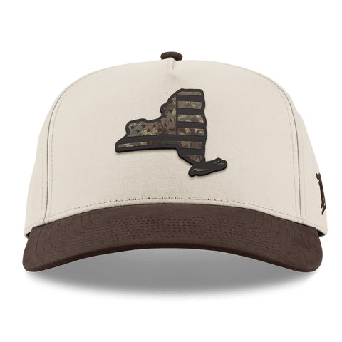 New York Timber Camo Patriot Curved 5 Panel Canvas Beige/Vintage Brown Back