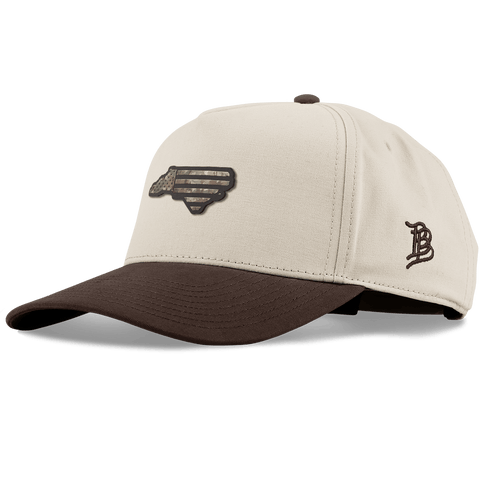 North Carolina Timber Camo Patriot Curved 5 Panel Canvas Beige/Vintage Brown Back