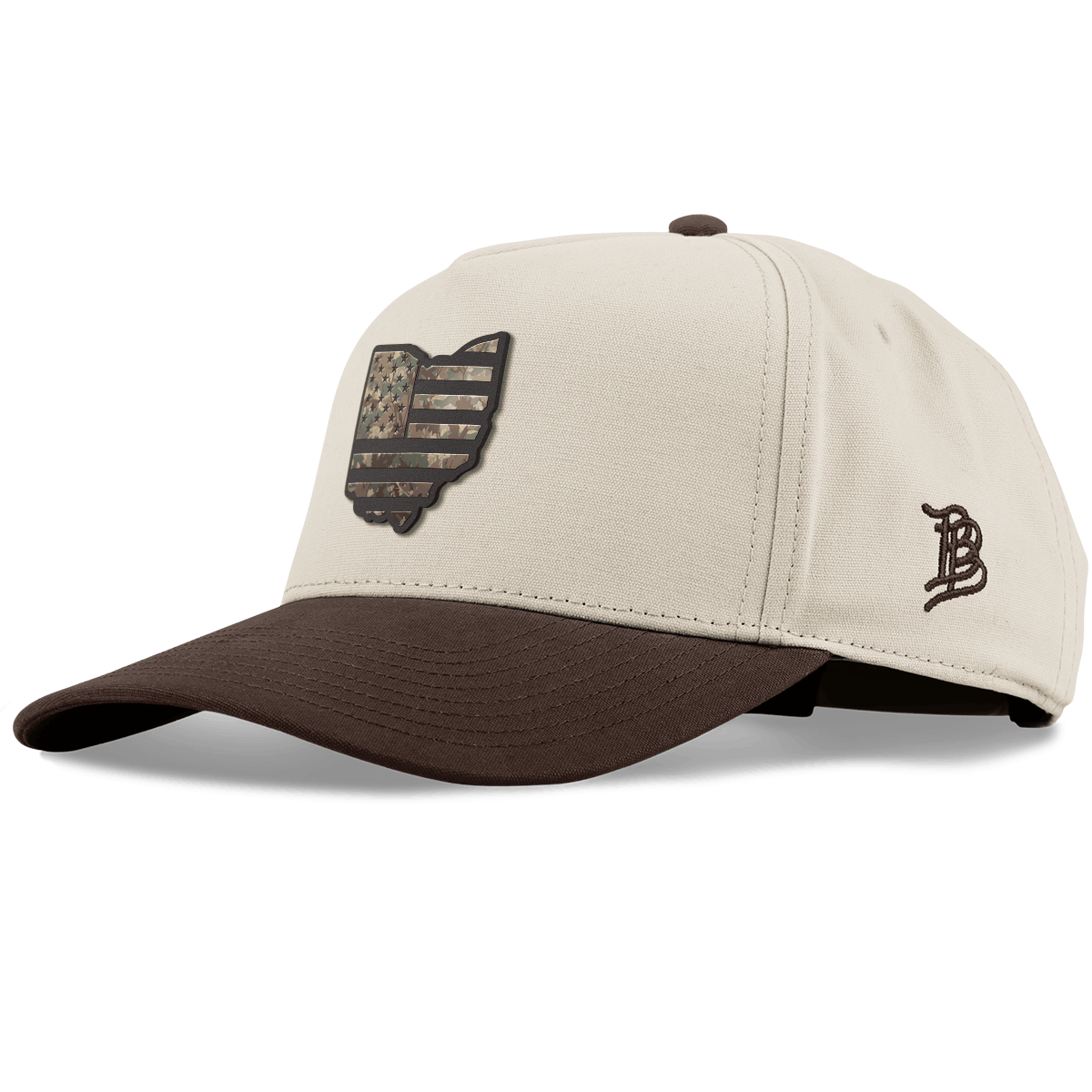 Ohio Timber Camo Patriot Curved 5 Panel Canvas Beige/Vintage Brown Back