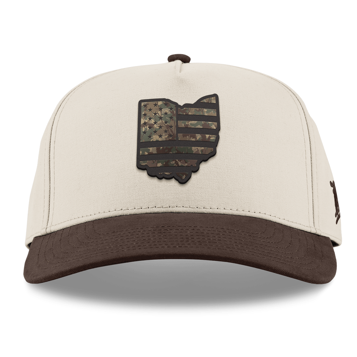 Ohio Timber Camo Patriot Curved 5 Panel Canvas Beige/Vintage Brown Back