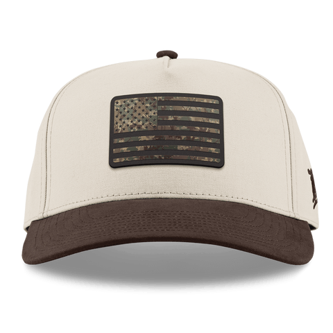 Old Glory Timber Camo Patriot Curved 5 Panel Canvas Beige/Vintage Brown Back