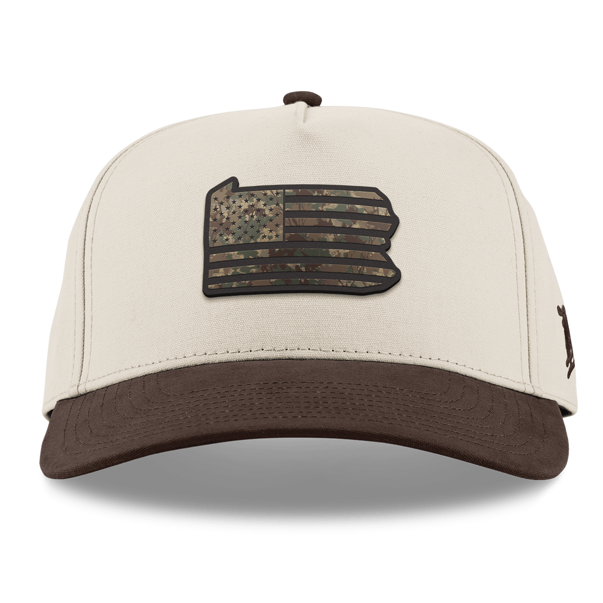 Pennsylvania Timber Camo Patriot Curved 5 Panel Canvas Beige/Vintage Brown Back