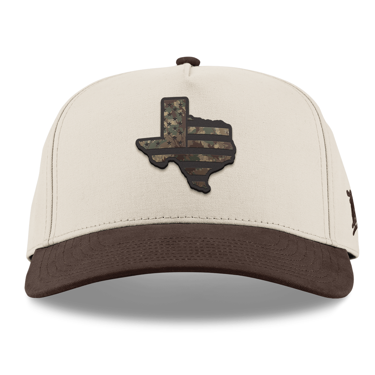 Texas Timber Camo Patriot Curved 5 Panel Canvas Beige/Vintage Brown Back